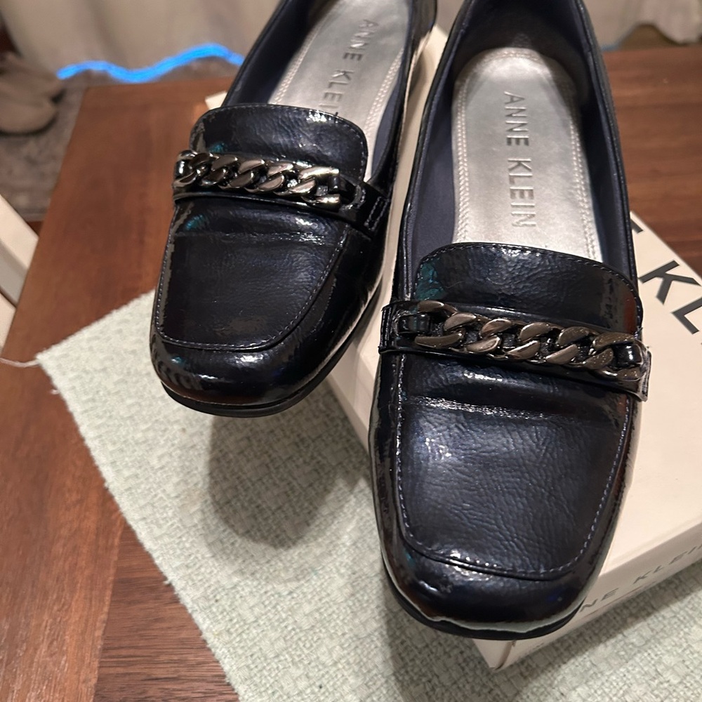 Anne Klein Women's Navy Loafers with Chain Detail